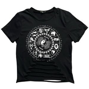 Fashion Nova Astrology Distressed Baby Tee- Medium